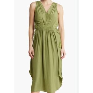 Tahari V-Neck Sleeveless Drawstring Waist Green Midi Dress Plus Size 1X NEW
